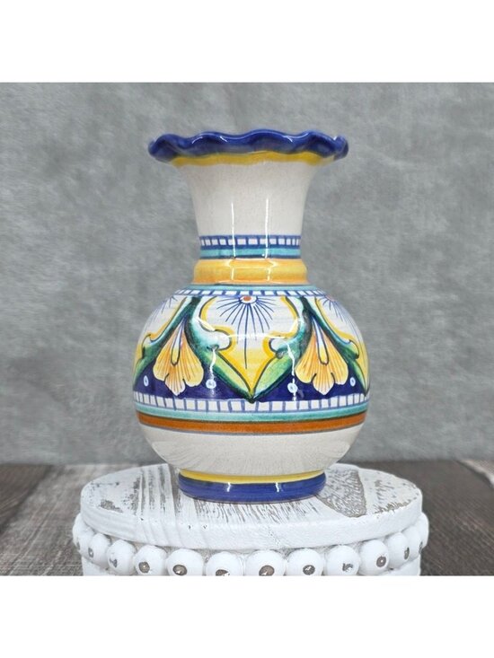 Artisan Other - Italian Artisan Hand Painted Vase Folk Art Vintage Colorful Floral Marked Signed